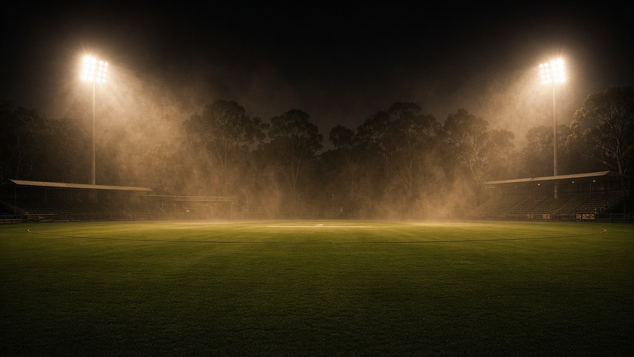 Floodlit Australian sports oval at night